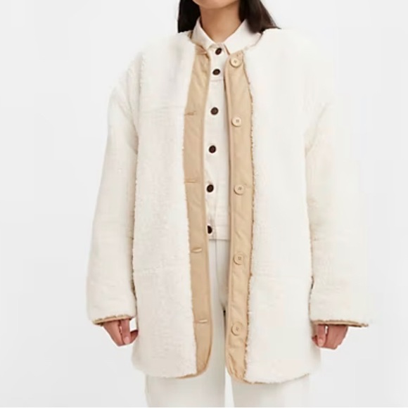 🍁NWT Levi’s MARLOWE oversized reversable Sherpa jacket coat - Picture 1 of 12